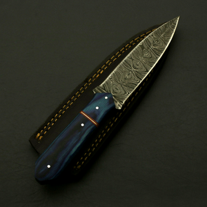 Couteau à pointe de lance en acier de Damas, manche en bois, lame de cuisine à biseau, lame fixe faite à la main - Product Image 3