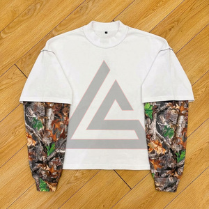 Custom Real Tree Screen Print Sleeve T-Shirt Oversize Cotton Ripped Double Layer Long Waffle Sleeve T Shirt for Men - Product Image 6