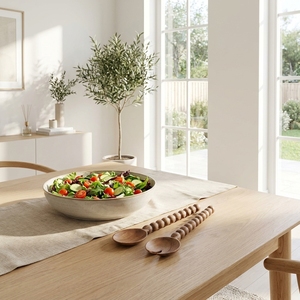 Juego de servidores de ensalada decorativos de mimbre/ratán del Suroeste con mango con cuentas, hecho a mano, para montar en la pared de la sala de estar, adorno para el interior del hogar - Product Image 3