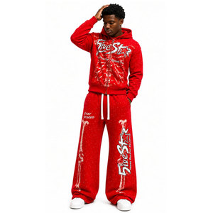 Conjunto Deportivo Rojo con Capucha para Hombre, Estilo Urbano, Cierre Completo, Corte Regular, Forro Polar de Invierno, Pantalones con Estampado Ecológico y Diseño de Estrella - Product Image 5
