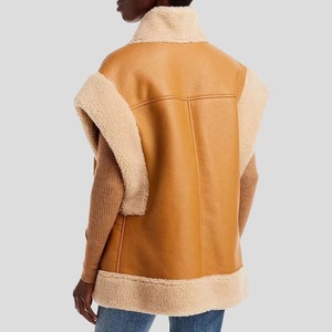 Women <b>Tan</b> <b>Brown</b> B3 RAF Aviator Shearling Genuine Leather Vest Winter Waistcoat - Product Image 2
