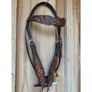 Têtière western artisanale à une seule bride en cuir avec garnitures sculptées à la main - Product Image 1