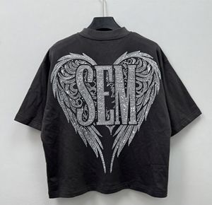 เสื้อยืดโอเวอร์ไซส์ผ้าฝ้ายพิมพ์ลายฮิปฮอปสตรีทแวร์ประดับเพชรสำหรับฤดูร้อน  แบบสั่งทำพิเศษ - Product Image 1