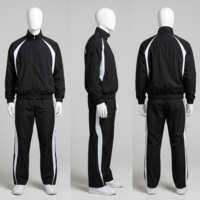 Setelan Training Pria Hitam Resleting Penuh Desain Sporty Bahan Polyester Bernapas Regular Fit Saku Samping Pakaian Musim Semi