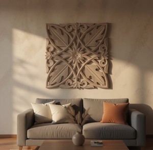 Traditional Square Wooden <b>Wall</b> Sculpture with Foliage Pattern for Home Decor Living Room Artwork - Product Image 6