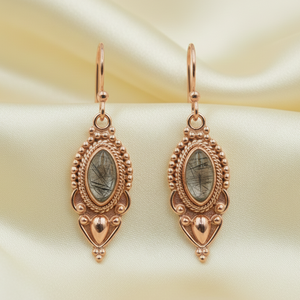 Pendientes de cuarzo rutilado negro, 100% plata de ley 925 pura, joyería colgante bohemia hecha a mano, chapado en oro rosa y oro amarillo para mujer - Product Image 2