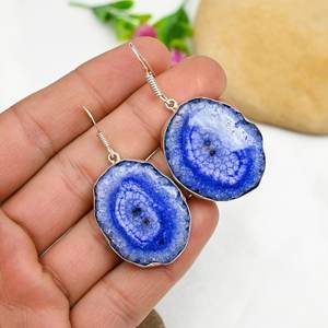 Boucles d'oreilles pendantes en argent sterling 925 faites à la main avec quartz solaire violet Druzy, bijoux en pierres précieuses, cadeau - Product Image 6