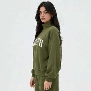 Sweat-shirt oversize pour femme en molleton et coton/élasthanne, brodé, col montant, pull-over, imprimé North, poches avant, automne - Product Image 4