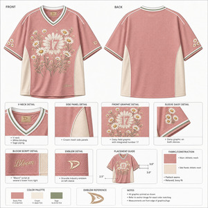 เสื้อเจอร์ซีย์กีฬาตาข่ายขนาดใหญ่พิเศษสำหรับผู้ชาย สไตล์ Y2K ย้อนยุค ลายดอกเดซี่สีชมพูอมเทา ผ้าโพลีเอสเตอร์ระบายอากาศได้ดี - Product Image 6