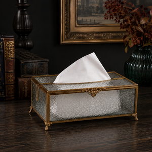Vintage <b>Antique</b> Glass Tissue Box Holder Decorative Gold Metal <b>Frame</b> Luxury Tissue Case for Living Room Hotel Bathroom Countertop - Product Image 6