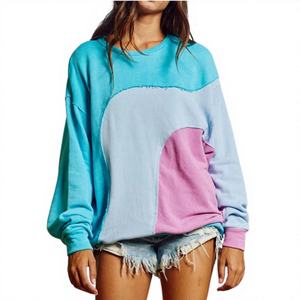 Sudadera de punto extragrande con bloques de color para mujer, suave y cómoda, de manga larga, estilo casual, con cremallera de un cuarto, corte holgado. - Product Image 1