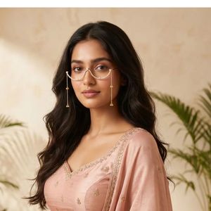Fashion AD Rimless Lensless Glasses with Decorative Chains-Statement Party <b>Eyewear</b> for Women - Product Image 2
