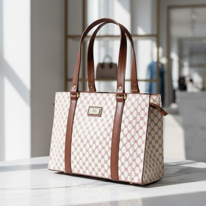 WRIZA Womens Genuine Leather Tote <b>Bag</b> | Large <b>Work</b> Handbag Laptop Compartment | Textured Monogram Shoulder <b>Bag</b> Christmas - Product Image 1