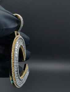 Colgante Hip Hop con Inicial de Letra C, Corte Baguette y Redondo, con Diamante Moissanita, Plata de Ley 925, Joyería Fina, Colgantes y Dijes - Product Image 2