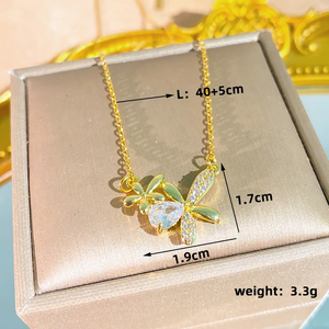 Collier de fleurs pour femmes en acier inoxydable 304 plaqué or d'une épaisseur de 0,03 µm avec incrustation de zircon sur chaîne en câble - Product Image 4