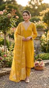 Conjunto de Salwar Kameez de Algodón Color Granate con Dupatta Bordada, Cuello en V, Traje Tradicional Indio-Pakistaní para Bodas y Fiestas - Product Image 3