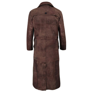 Manteau long en cuir véritable pour homme, col à revers, simple boutonnage, épais, sur mesure - Product Image 4