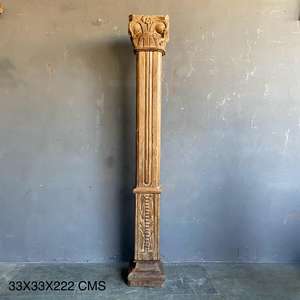 Columna Decorativa Tallada a Mano en Madera de Teca Sólida de Estilo Indio Vintage para Proyectos de Templos, Villas y Hoteles |   Mix Match 1 Contenedor - Product Image 1