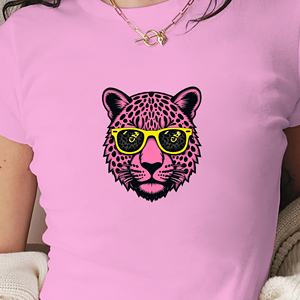 Lunettes de soleil T-shirt court stylisé tête de léopard rose mode femme - Product Image 2