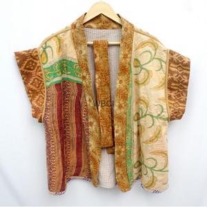 Kimono Reversible Vintage Kantha al por Mayor con Cinturón, Cuello en V, Manga Corta, Multicolor, Ropa Exterior para Mujer - Product Image 6