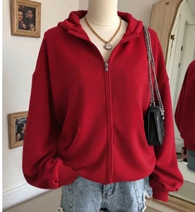 Sweat-shirt à capuche oversize décontracté pour femme avec fermeture éclair et épaules tombantes, en polyester, vente en gros, pour femme et fille - Product Image 5