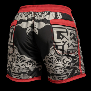 <b>Mens</b> Sublimation MMA Fight <b>Shorts</b> Ghrapic Skull <b>Pattern</b> Quick Dry Elastic Waist Sporty Board <b>Shorts</b> with Pockets Red Trim - Product Image 5