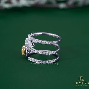 LUMERA Pear Cut Diamond <b>Open</b> Halo Wrap <b>Ring</b> White Gold Double Band Luxury Engagement <b>Ring</b> for Women - Product Image 4