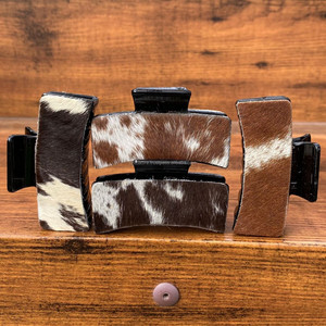 Grandes pinces à griffes en cuir de vachette de marque personnalisée pinces à cheveux occidentales personnalisées accessoires en cuir véritable pour femmes - Product Image 3