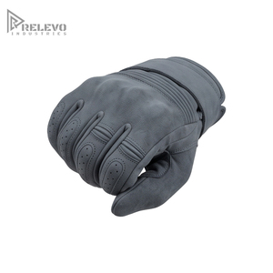 Custom Vintage Grey Suede Leather Motorcycle Gloves, Concealed Moulded Knuckle Biker Gloves Accordion Flex Perforated <b>Fingers</b> - Product Image 4