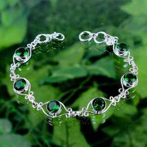 Pulsera de tenis de diopsido cromado ovalada hecha a mano de plata de ley 925 con gema verde, joyería de lujo de alta calidad, regalo para mujer - Product Image 1