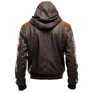 Comfortex International Custom Handmade Leather <b>Biker</b> <b>Jacket</b> With Hooded Fireman Classic Retro Streetwear - Product Image 2