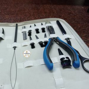 Kit d'extension de cheveux avec pinces, crochets de tirage, outils pour perles et 200 micro-anneaux doublés de silicone marron foncé (Marron foncé) - Product Image 6