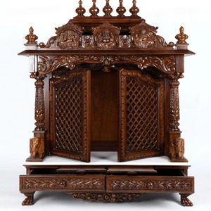 Traditional Carved Hindu Pooja <b>Mandir</b> with Doors Hand Carved Teak Wood Home Temple Designer Wooden <b>Mandir</b> With Jali Work Doors - Product Image 2