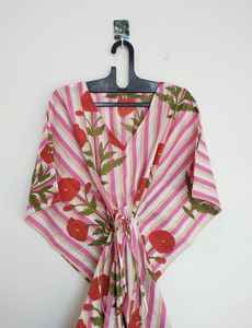 Vestido Kaftán de Algodón con Estampado Floral, Hecho a Mano, Ligero, Estilo Boho, para la Playa, Cómodo para el Verano, para Mujer - Product Image 6