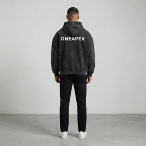 Sweat à capuche épais noir délavé pour homme, coupe oversize, style streetwear, en molleton, personnalisable, mode décontractée - Product Image 5