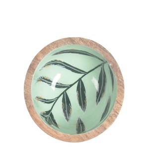 Wooden Bowls For Serving Mixing Salad <b>Soup</b> Sticker Enamel Printed Acacia Wood Salad Bowl with <b>Spoons</b> Handmade Fruit Bowl - Product Image 1