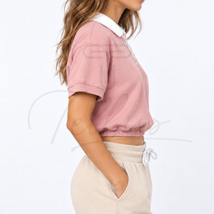 Fashionable <b>Women's</b> Summer Cropped for <b>Polo</b> <b>Neck</b> Top Breathable <b>Womens</b> Slim Fit <b>Polo</b> Top Custom Cotton Knit Fabric <b>Polo</b> Shirts - Product Image 3
