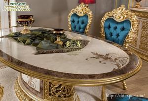 Rococo-Conjunto de comedor italiano de lujo, conjunto de muebles tallados clásicos con acabado de platino, de alta gama - Product Image 3