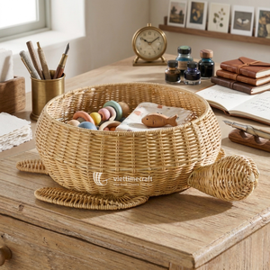 Handmade Faux Wicker Storage Basket, Woven <b>Turtle</b>-Shaped Basket, Durable Rattan Organizer for Kids Room, Desktop & Home Decor - Product Image 4