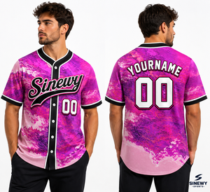 เสื้อเบสบอลสั่งทำพิเศษ ลายพิมพ์ไล่เฉดสีชมพูม่วง แบบยูนิเซ็กส์ แขนสั้น ติดกระดุมด้านหน้า ทรงปกติสำหรับผู้ใหญ่ - Product Image 6