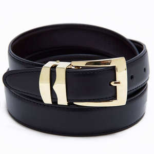 Ceinture en cuir véritable pour homme de qualité supérieure, boucle en alliage plaqué or classique, ceinture de luxe pour robe - Product Image 1