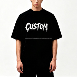 Camiseta de algodón de punto transpirable de manga corta con cuello redondo para hombre, talla grande, color negro, estilo casual y ajuste cómodo. - Product Image 3