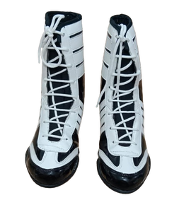 Chaussures de boxe en cuir véritable, sur mesure, noires et blanches, chaussures d'entraînement de boxe, chaussures de boxe à semelle antidérapante, chaussures de boxe MMA pour sparring - Product Image 5