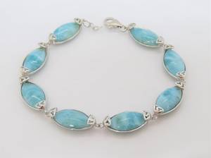 Pulsera de Eslabones de Larimar Vintage con Corte Marquesa, Gema Natural, Plata de Ley, Joyería, Regalo para Mujer - Product Image 4
