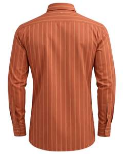 Chemise habillée sur mesure pour homme, rayures verticales orange rouille, coupe ajustée, boutonnée, manches longues, formelle et décontractée, pour le bureau, mélange de coton, OEM - Product Image 2