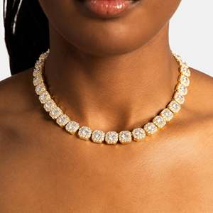 Luxury Sterling Silver Hip Hop Tennis Chain <b>Statement</b> <b>Necklace</b> Brilliant Cut Geometric Bezel Setting Unisex Wedding Gift - Product Image 2