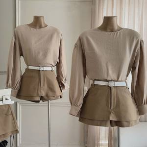 Conjunto Casual de Top Holgado de Manga Larga y Pantalones Cortos para Mujer - Product Image 5