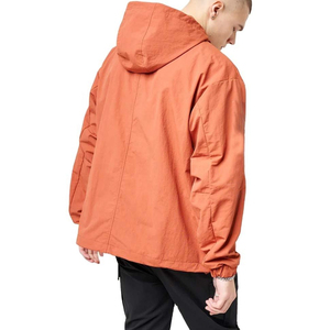 <b>Men's</b> Orange Hooded <b>Half</b>-<b>Zip</b> Windbreaker <b>Jacket</b> Waterproof Casual Loose Fit Polyester Outerwear - Product Image 4