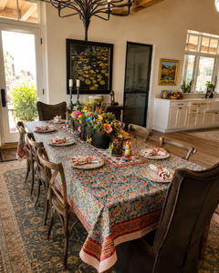 Handmade Floral Block Printed Eco-Friendly Indian Cotton Jaipuri <b>Table</b> <b>Cover</b> for Home Decor 6 Seater - Product Image 4