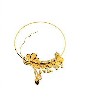 แหวนจมูกทองคำแท้ 22k แบบอินเดียสำหรับงานแต่งงาน เครื่องประดับเจ้าสาว นาท ลายดอกไม้เคลือบสีรูปนกยูง ดีไซน์ห่วงขนาดใหญ่ พร้อมสายเจาะ - Product Image 1